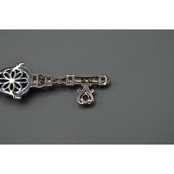 Key Pendant Lapis Lazuli Accents SV 925 NH Stamp Sterling Silver Chain Vermeil - Picture 8 of 12